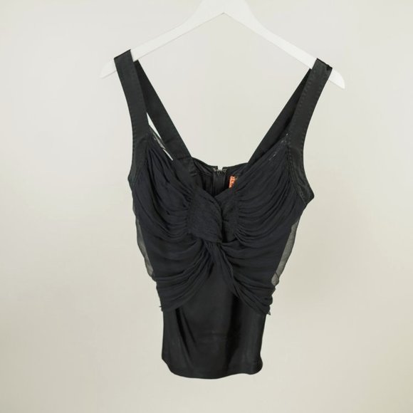 Roberto Cavalli Black Satin and Crepe Sleeveless Top - Picture 1 of 5